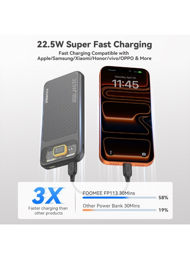 FOOMEE 22.5W Fast Charging Power Bank 10000mAh, Ultra Slim Portable Charger with LED Display, Dual USB & Type-C Output for Phone, iPhone, Samsung, iPad - Image 2