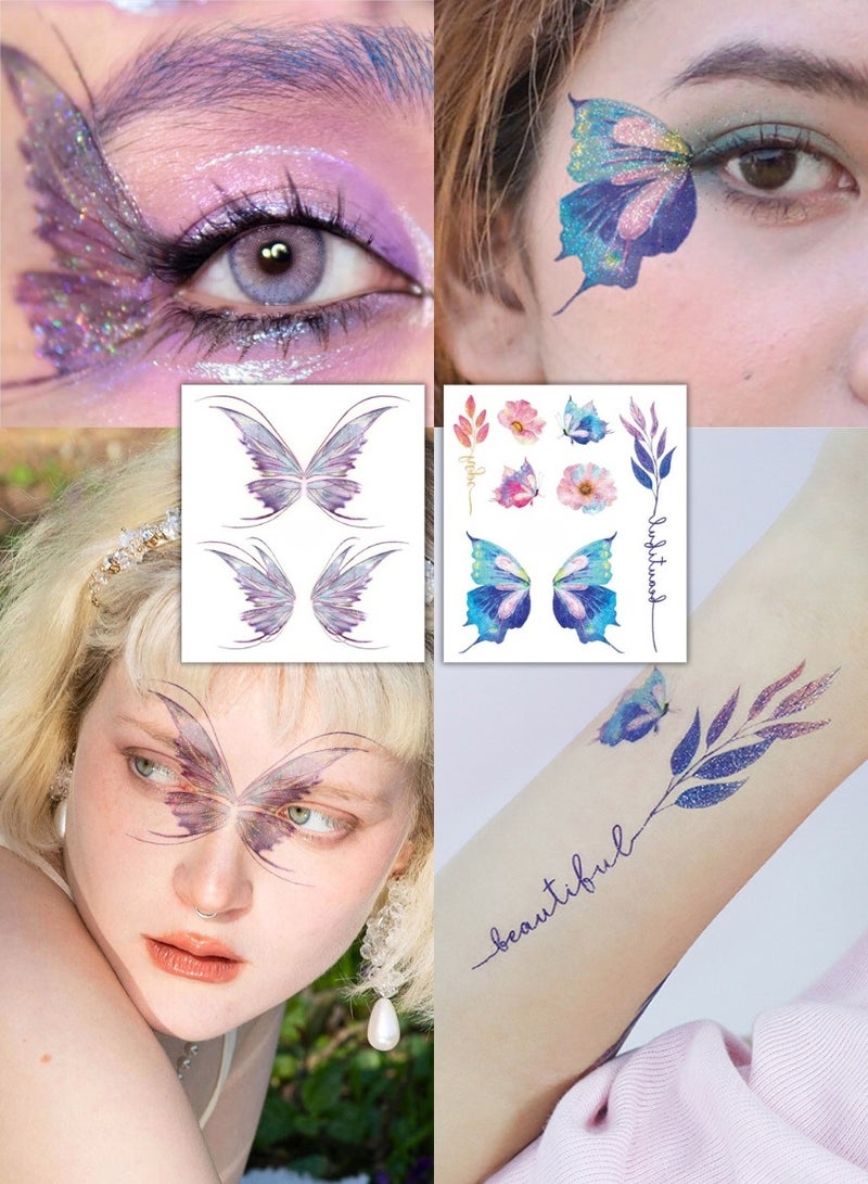 Butterfly Glitter Temporary Tattoos – 2 Sheets of Radiant Holographic Face & Body Stickers for Kids & Adults | Water-Resistant, Skin-Friendly Peel & Stick Glitter Tattoos for Makeup, Dress-Up Play, Cosplay, Halloween, Birthday Goodie Bags, School Events & Festival Looks - Image 1