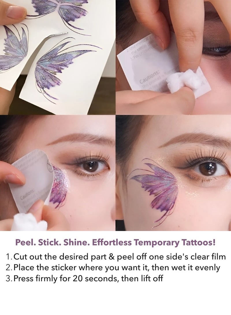 Butterfly Glitter Temporary Tattoos – 2 Sheets of Radiant Holographic Face & Body Stickers for Kids & Adults | Water-Resistant, Skin-Friendly Peel & Stick Glitter Tattoos for Makeup, Dress-Up Play, Cosplay, Halloween, Birthday Goodie Bags, School Events & Festival Looks - Image 3