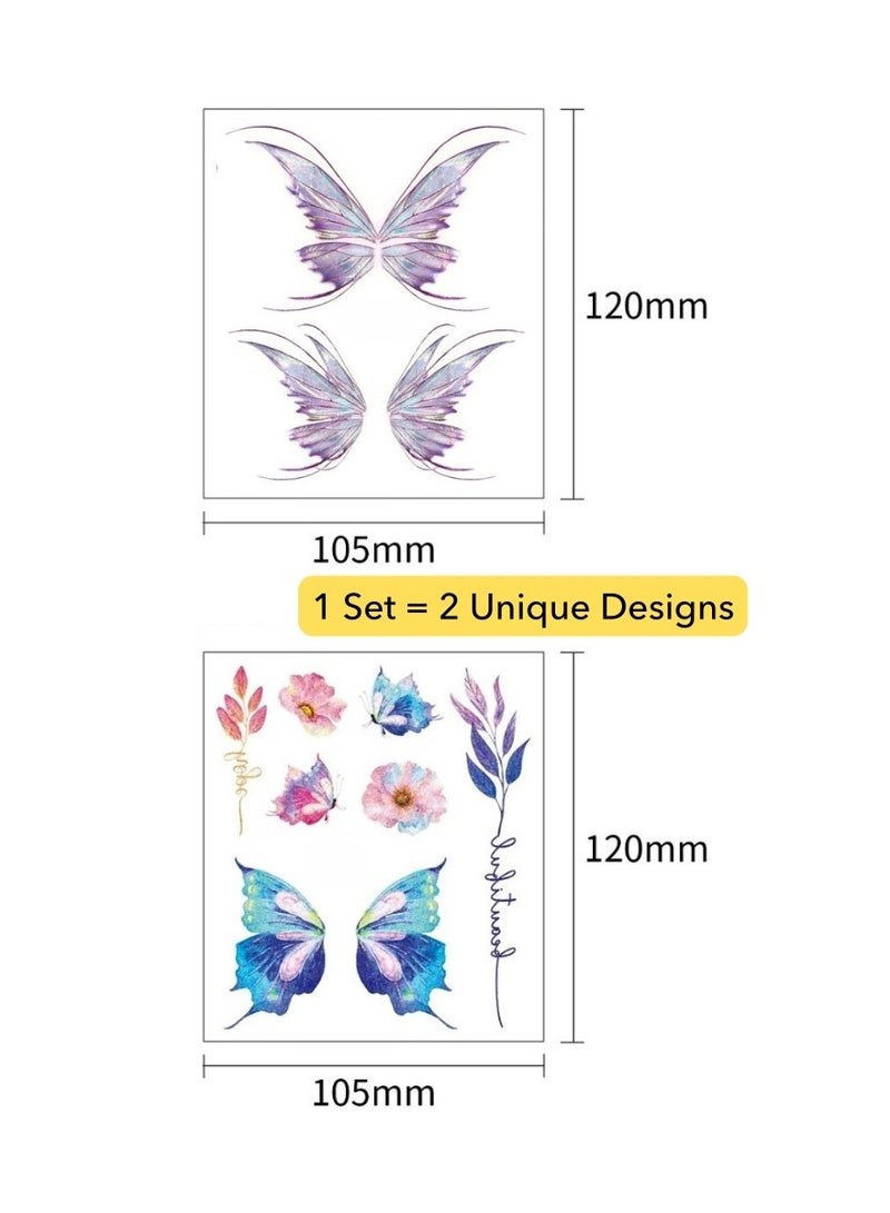 Butterfly Glitter Temporary Tattoos – 2 Sheets of Radiant Holographic Face & Body Stickers for Kids & Adults | Water-Resistant, Skin-Friendly Peel & Stick Glitter Tattoos for Makeup, Dress-Up Play, Cosplay, Halloween, Birthday Goodie Bags, School Events & Festival Looks - Image 2