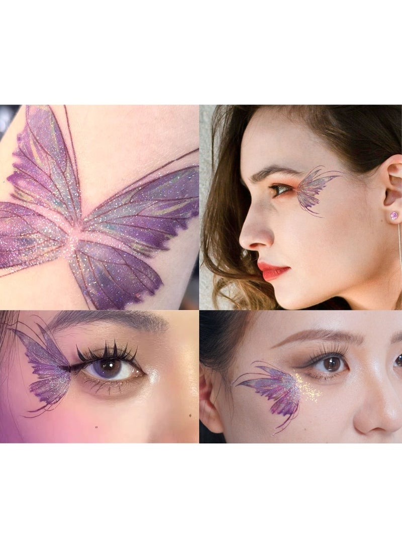 Butterfly Glitter Temporary Tattoos – 2 Sheets of Radiant Holographic Face & Body Stickers for Kids & Adults | Water-Resistant, Skin-Friendly Peel & Stick Glitter Tattoos for Makeup, Dress-Up Play, Cosplay, Halloween, Birthday Goodie Bags, School Events & Festival Looks - Image 4