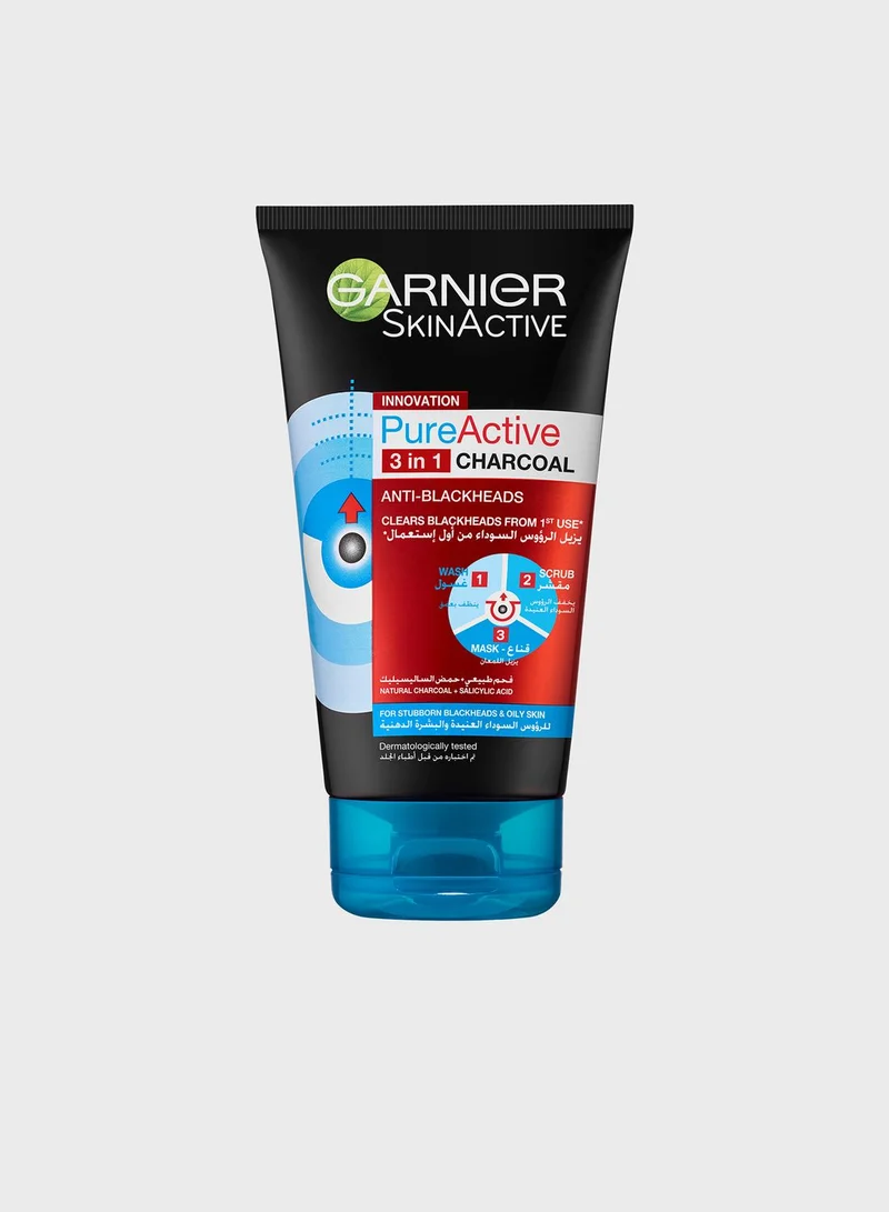 garnier Pure Active 3-in-1 Charcoal Wash And Scrub & Mask 150ml
