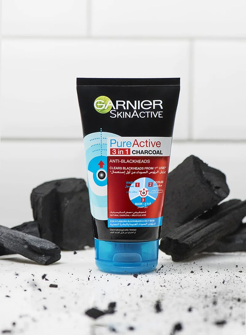 garnier Pure Active 3-in-1 Charcoal Wash And Scrub & Mask 150ml