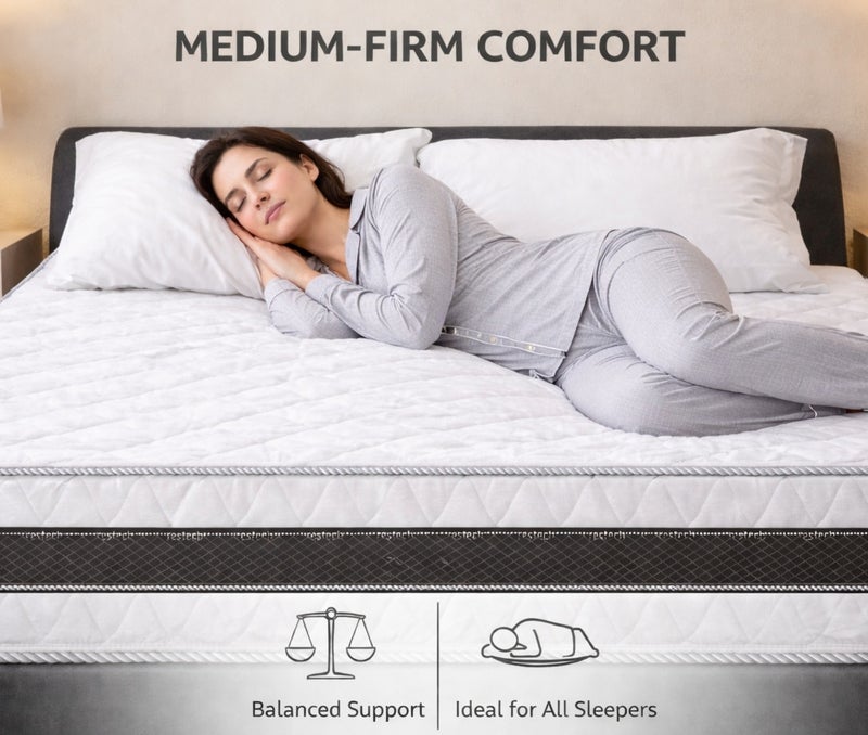 ريكسال هوم مرتبة Rexal Home Dream Gel بفوم ميموري مدعم بالجل المبرد – مرتبة تبريد، عزل الحركة، دعم طبي متوسط الصلابة، قماش فاخر، مقاس كاليفورنيا كوين 160 × 200 × 25 سم - Image 4