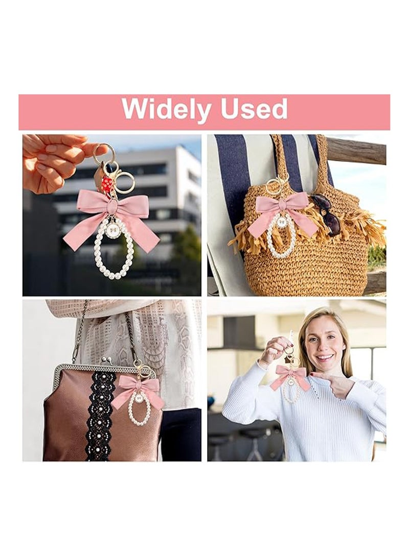 2Pcs Bow Keychain Cute Keychain Wristlet Pearl Key Chains for Car Keys Bow Keychain Accessories Women Girls Handbags Backpack Wallet Cute Keychain Bracelets - Image 5