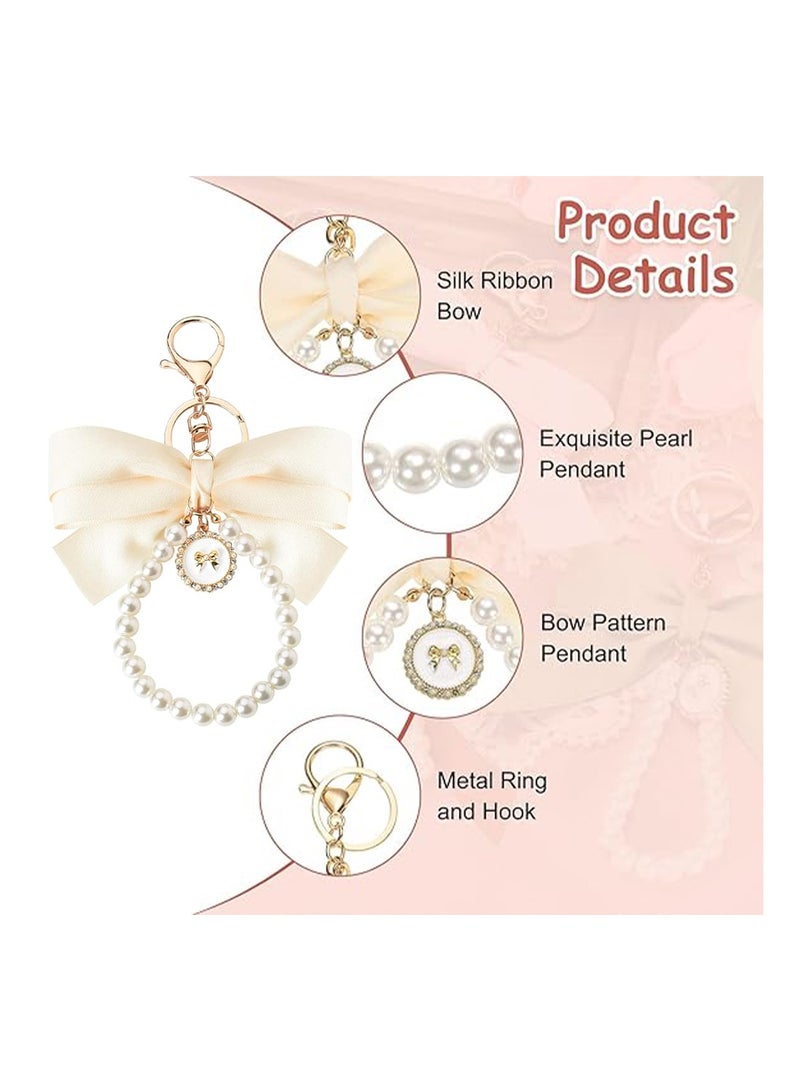 2Pcs Bow Keychain Cute Keychain Wristlet Pearl Key Chains for Car Keys Bow Keychain Accessories Women Girls Handbags Backpack Wallet Cute Keychain Bracelets - Image 2