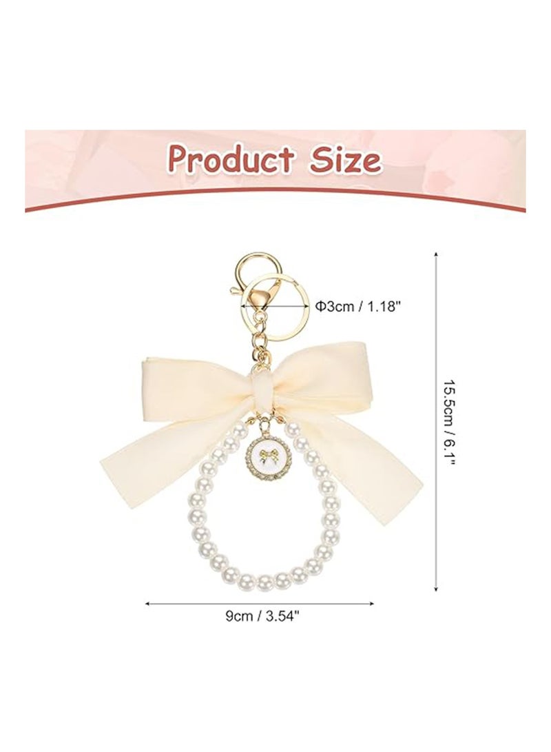 2Pcs Bow Keychain Cute Keychain Wristlet Pearl Key Chains for Car Keys Bow Keychain Accessories Women Girls Handbags Backpack Wallet Cute Keychain Bracelets - Image 3