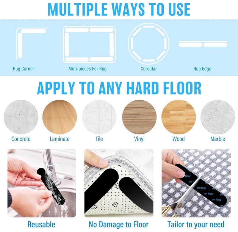 WITPOCE Pack Of 20 Rug Gripper | Reusable & Anti-Slip Rug Grippers For Laminate Floor and Wooden Floors, Multi-Purpose Washable Carpet Tape & Grippers For All Kinds Of Rugs & carpet (Pack Of 20) - Image 3