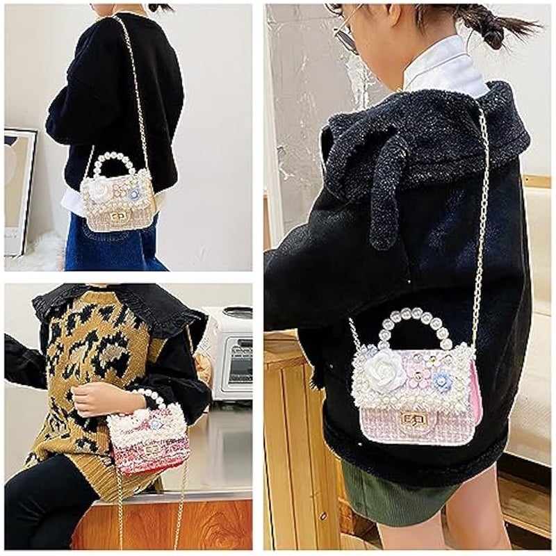 محفظة طويلة تمر بالجسم للفتيات الصغيرات مع زهور لؤلؤية صغيرة لطيفة للاميرات من فوروي، حقيبة كتف بسلسلة - بينك - Image 2