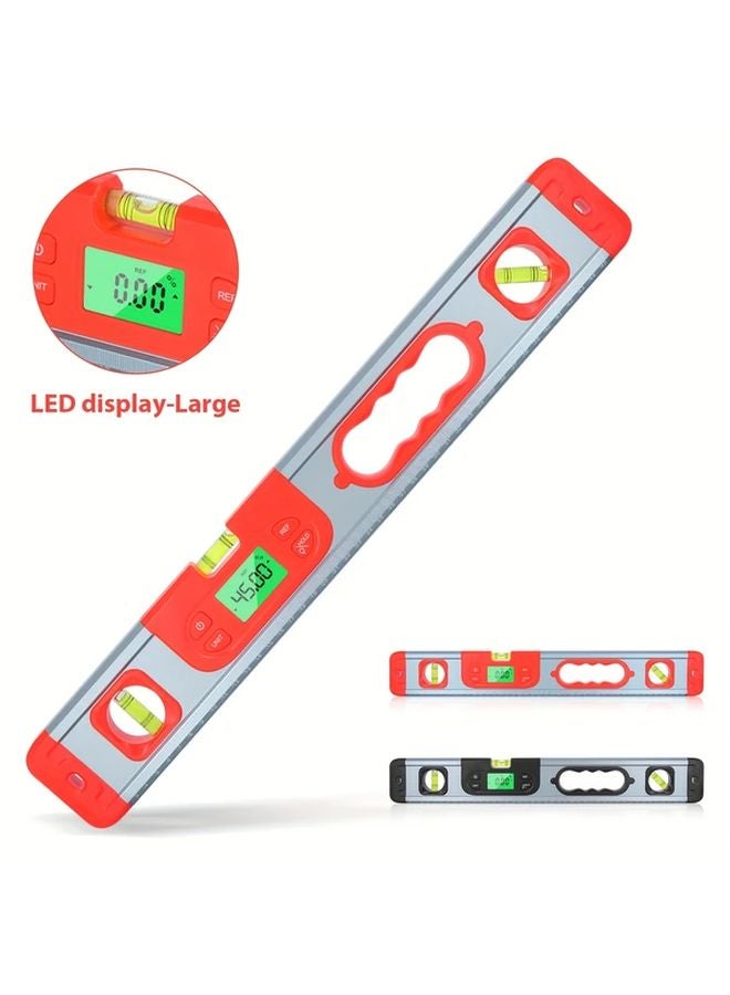 Red Aluminum Alloy Digital Level Ruler 360 Degree Inclinometer Protractor Angle Finder with LCD Screen - Image 2