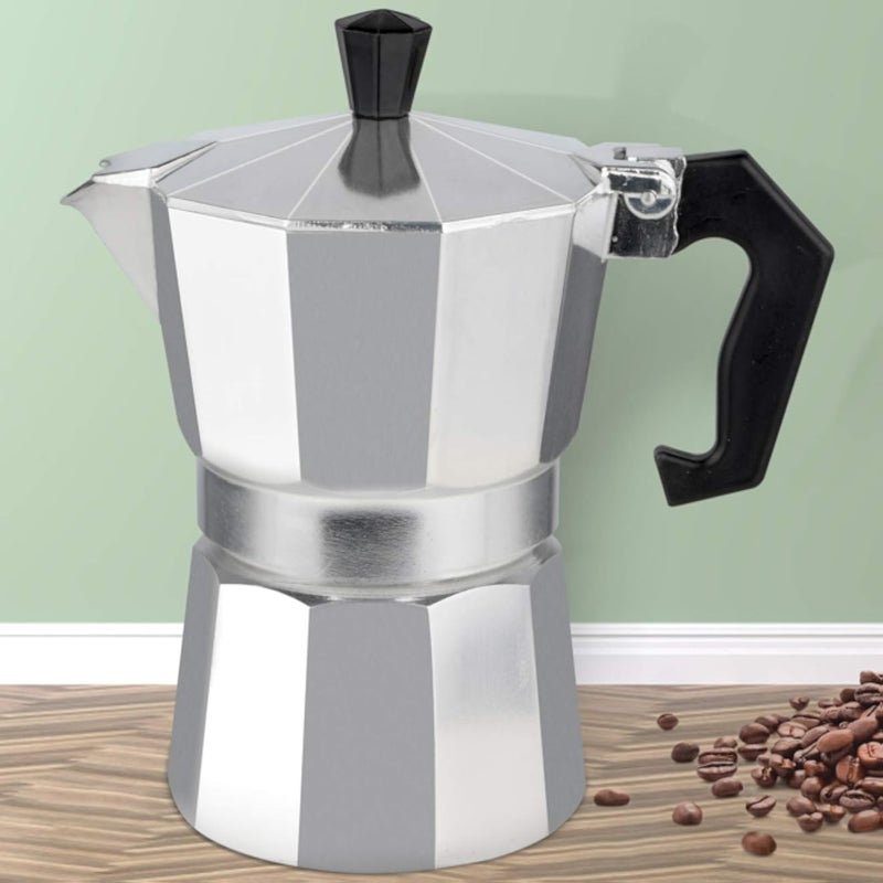 3-Cup Stovetop Espresso Maker, Italian Moka Pot Coffee Maker, Italian Cuban Expresso Stove Top Small Coffee Maker Machine Flavor Strong Cafetera Percolator Electricas Pots, Aluminum Silver 5.3Oz/150ML