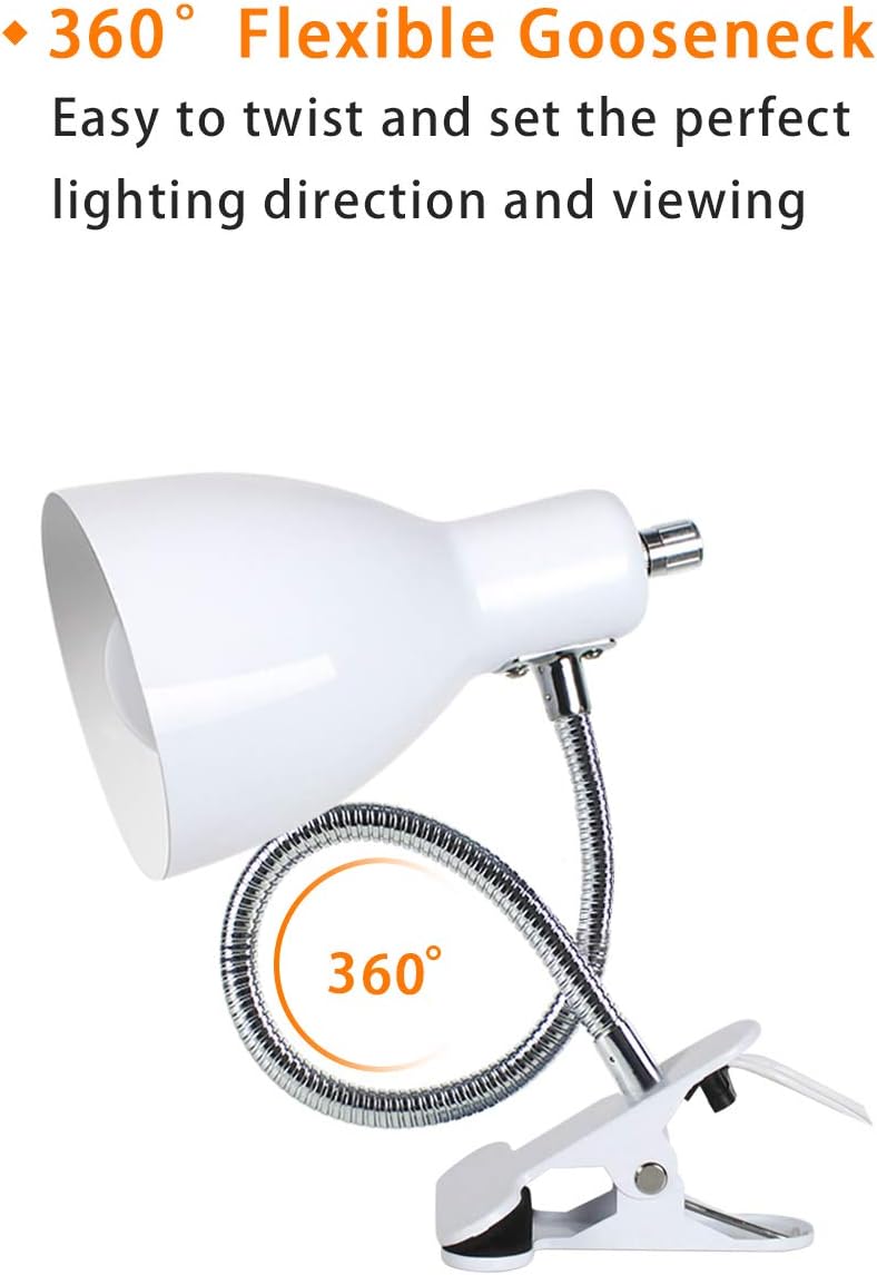 LALISU Desk lamp Eye-Caring Table Lamps, 360°Rotation Gooseneck Clip on Lamp Reading Light Portable Reading Book Light Clamp Study Desk Lamps for Bedroom and Office Home Lighting (White) - Image 3