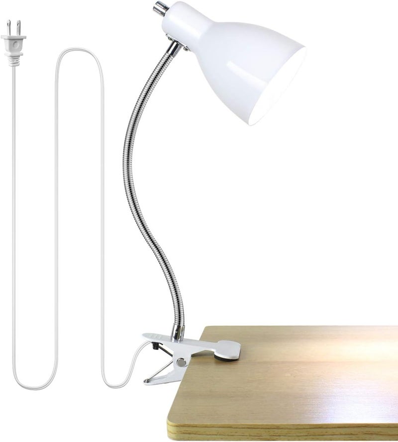 LALISU Desk lamp Eye-Caring Table Lamps, 360°Rotation Gooseneck Clip on Lamp Reading Light Portable Reading Book Light Clamp Study Desk Lamps for Bedroom and Office Home Lighting (White) - Image 1