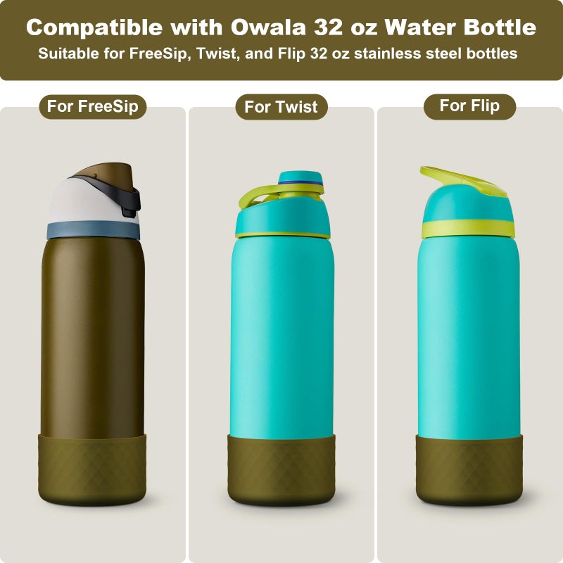 Generic Alwenid 2PCS Silicone Water Bottle Boot for Owala 32 Oz, Anti-Slip Protective Sleeve Bottom Bumper Protector for FreeSip, Twist, and Flip Stainless Steel Water Bottles (Brown Green)  - Image 2