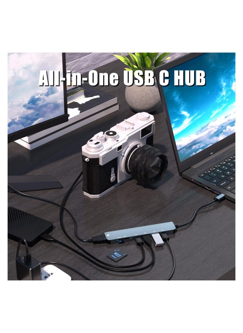 USB C Hub ,7 in 1 USB C Docking Station Type C Multiport Adapter, 4K@60HZ HDMI,USB-A, PD 100W ,USB-C,SD/TF Compatible for MacBook ,Type C Thunderbolt 3 Laptops