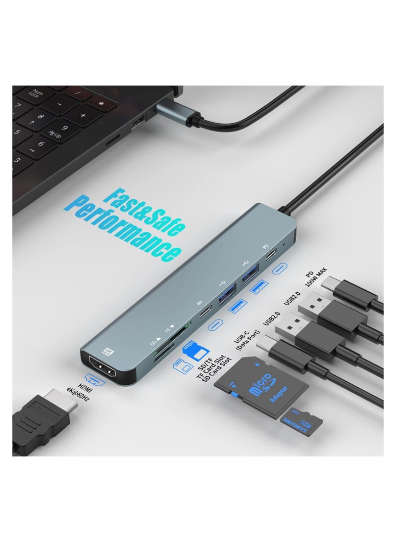 USB C Hub ,7 in 1 USB C Docking Station Type C Multiport Adapter, 4K@60HZ HDMI,USB-A, PD 100W ,USB-C,SD/TF Compatible for MacBook ,Type C Thunderbolt 3 Laptops