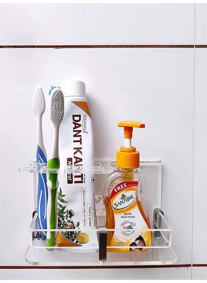 Bonsenkitchen Wall Mounted self Adhesive Acrylic Tooth Toothbrush Holder for Bathroom,Toothbrush Tumbler,Toothpaste for Bathroom Stand 8 in x (Transparent) - Image 2