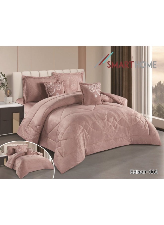سمارت هوم مفرش فندقي مزدوج من المخمل، يناسب سرير بحجم 120X200 سم ، مفرش سرير نفرين نظام وجهين 4 قطع مع حشوة ، لحاف بنقشات فخمة لون بني  - Image 1