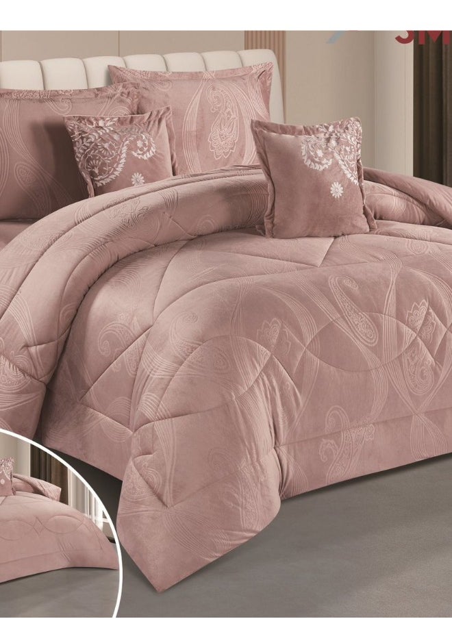 سمارت هوم مفرش فندقي مزدوج من المخمل، يناسب سرير بحجم 120X200 سم ، مفرش سرير نفرين نظام وجهين 4 قطع مع حشوة ، لحاف بنقشات فخمة لون بني  - Image 2