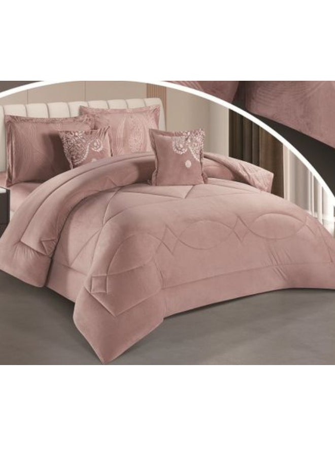 سمارت هوم مفرش فندقي مزدوج من المخمل، يناسب سرير بحجم 120X200 سم ، مفرش سرير نفرين نظام وجهين 4 قطع مع حشوة ، لحاف بنقشات فخمة لون بني  - Image 3