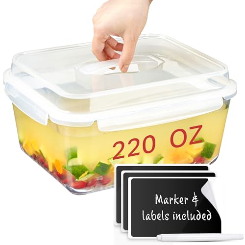 Le'raze Extra Large Oven Safe Glass Food Storage Container with Airtight Locking Lid & Handle. 6500ml / 220oz / 28 Cup - Storing Lunch Food, Vegetables, Fruits, Baking Casserole, Roasting Turkey, BPA Free. - Image 1