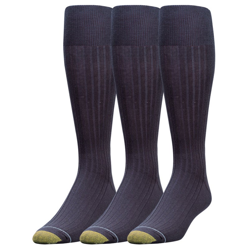 GOLDTOE Men's Canterbury Over-The-Calf Dress Socks, 3-Pairs, Navy, Large - Image 1