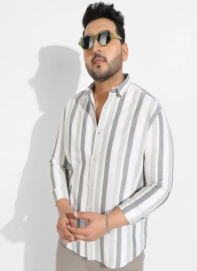 انستافاب بلس قميص رجالي بأزرار مخطط متعدد المسارات من إنستافاب بلس