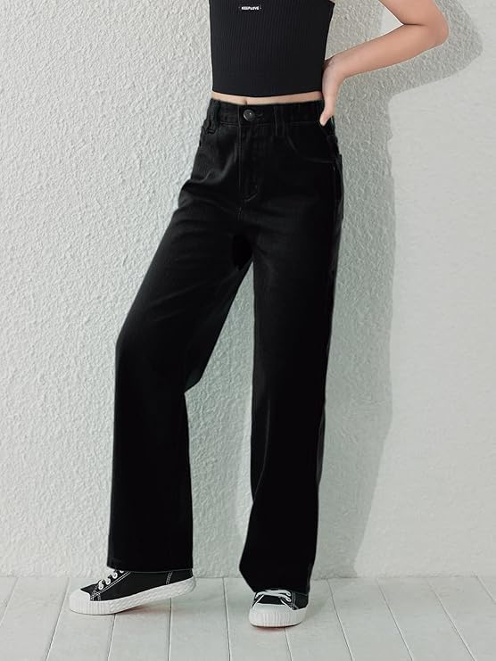 ADBUCKS Stretchable Denim Fabric High Rise Wide Leg Jeans for Girls II Girls Bootcut Jeans (in, Age, 6 Years, 7 Years, Black) - Image 3