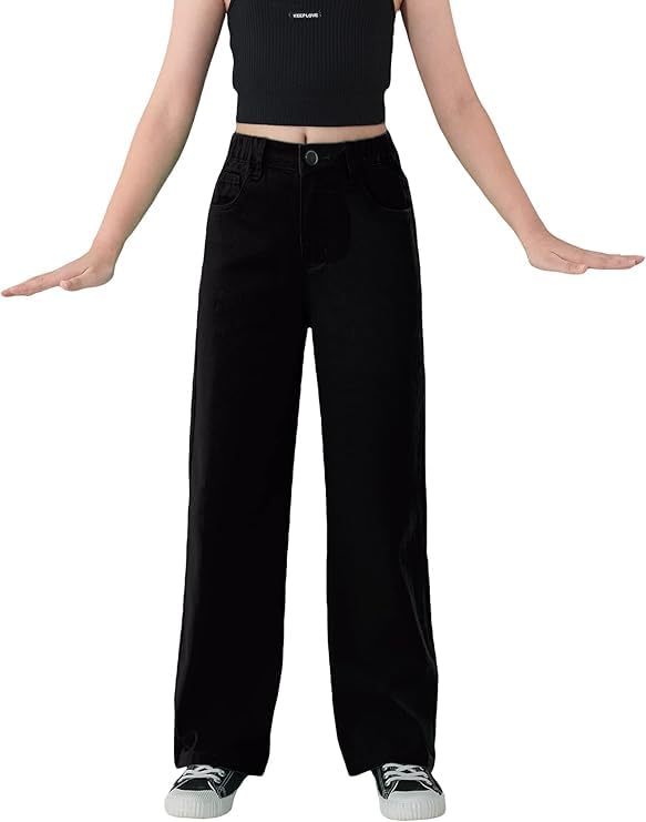ADBUCKS Stretchable Denim Fabric High Rise Wide Leg Jeans for Girls II Girls Bootcut Jeans (in, Age, 6 Years, 7 Years, Black) - Image 5