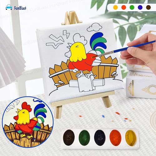 FunBlast DIY Canvas Painting Kit for Kids – Animal Theme with Mini Easel Stand, Watercolor Painting Set, Drawing & Art Craft Kit for Children (Chicken) - Image 5