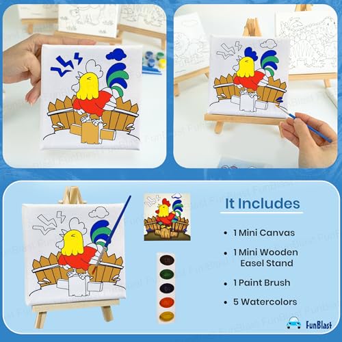 FunBlast DIY Canvas Painting Kit for Kids – Animal Theme with Mini Easel Stand, Watercolor Painting Set, Drawing & Art Craft Kit for Children (Chicken) - Image 2
