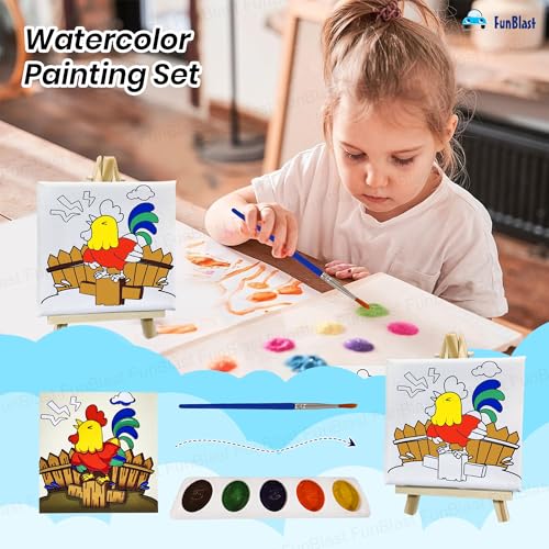 FunBlast DIY Canvas Painting Kit for Kids – Animal Theme with Mini Easel Stand, Watercolor Painting Set, Drawing & Art Craft Kit for Children (Chicken) - Image 4