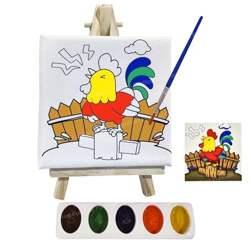 FunBlast DIY Canvas Painting Kit for Kids – Animal Theme with Mini Easel Stand, Watercolor Painting Set, Drawing & Art Craft Kit for Children (Chicken) - Image 1