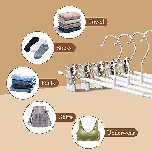 HWAJAN Pants Hangers with Clips 10 Pack Adjustable Skirt Hangers for Women Non-Slip Trousers Hanger for Jeans Clothes Hangers for Pants Heavy Duty Space Saving Shorts Hangers,White,12Inch - Image 4