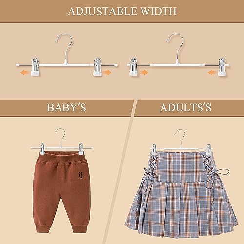 HWAJAN Pants Hangers with Clips 10 Pack Adjustable Skirt Hangers for Women Non-Slip Trousers Hanger for Jeans Clothes Hangers for Pants Heavy Duty Space Saving Shorts Hangers,White,12Inch - Image 3