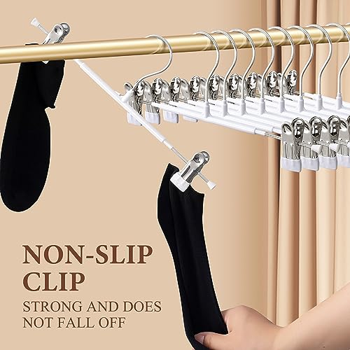 HWAJAN Pants Hangers with Clips 10 Pack Adjustable Skirt Hangers for Women Non-Slip Trousers Hanger for Jeans Clothes Hangers for Pants Heavy Duty Space Saving Shorts Hangers,White,12Inch - Image 2