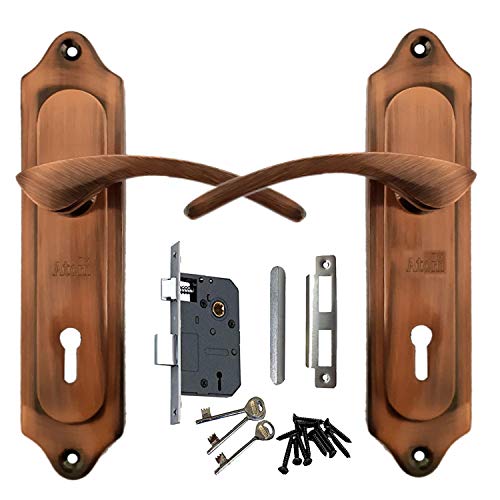 Atom Heavy Duty Mortise Door Lock for Bedroom, Living Room, Main Door, Copper Antique Finish | 3 Keys | 6 Lever Double Stage Lockset for House Hotel Office(509KY) - Image 1