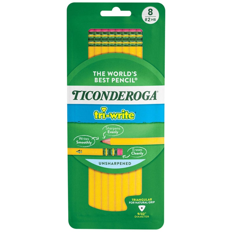 Ticonderoga Dixon Ticonderoga Ticonderoga Wooden Pencil, 0.7mm, #2 Soft Lead, 8/Pack (13852) (X13852)(Pack of 8)