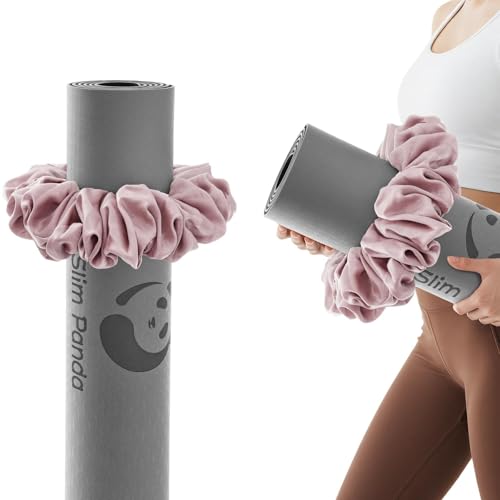 Slim Panda Yoga Mat Scrunchie,Style & Cute Mat Holder,Stretchable Velvet Fabric Fit All Standard Yoga Mats (mat not included)(Pink) - Image 1