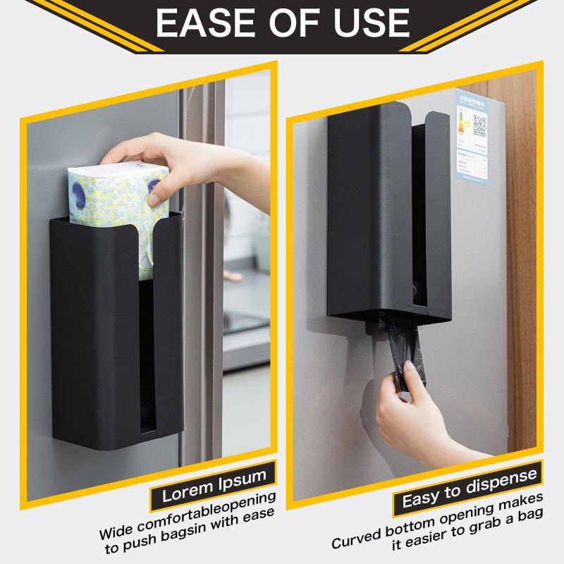 Uiifan 2 Pcs Magnetic Suction Plastic Bag Holder Wall Mount Plastic Grocery Bag Organizer Wide Opening Dispenser Fingerprint Resistant Smudge Proof Saver for Pantry, Black - Image 5