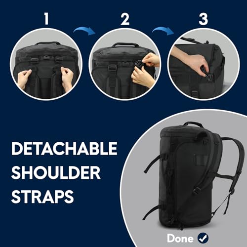 Haimont Large Duffle Backpack Bag for Men, Long Travel Duffel with Backpack Straps, Heavy Duty Back Packs with Shoes Compartment, Water-resistant, 90L, Black - Image 2