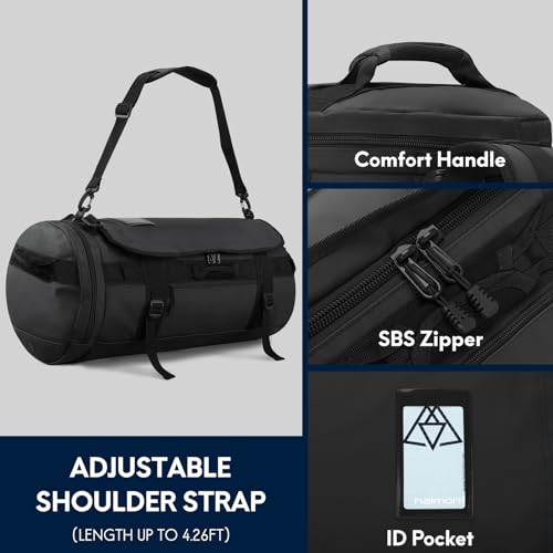 Haimont Large Duffle Backpack Bag for Men, Long Travel Duffel with Backpack Straps, Heavy Duty Back Packs with Shoes Compartment, Water-resistant, 90L, Black - Image 5