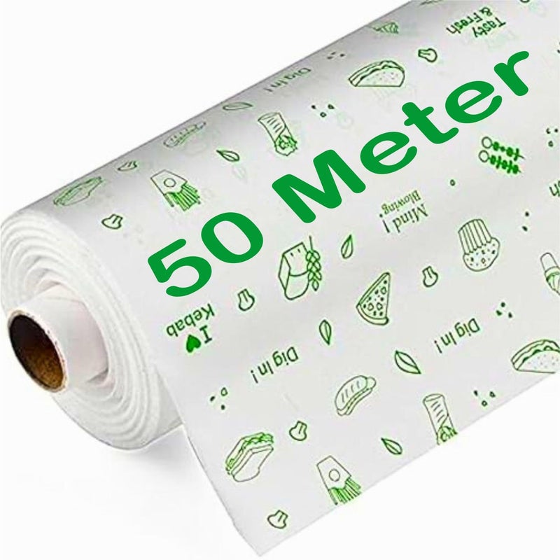 OFIXO OFIXO 50 Meters Premium NonStick Butter Wrapping Paper Food Wrapping Paper Roll Reheatable Non Stick Paper Oven Safe Parchment Paper Food Wrapping Paper