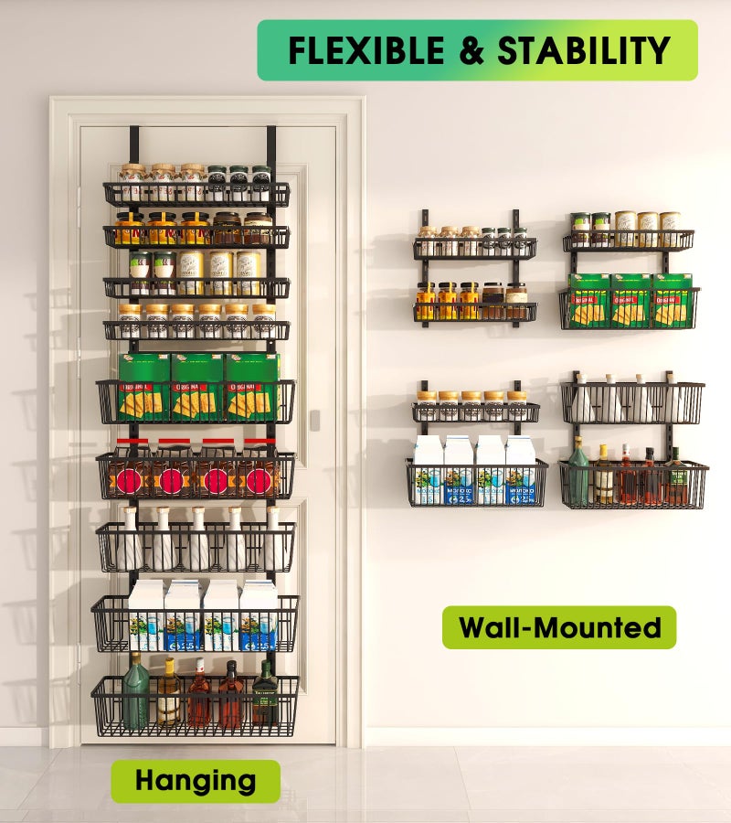 Mefirt 9-Tier Over The Door Pantry Organizer, Pantry Storage and Organization, Black Metal Hanging Spice Rack Seasoning Shelves Door, Wall Mount for Home & Kitchen, Laundry Room Bathroom Organization - Image 3