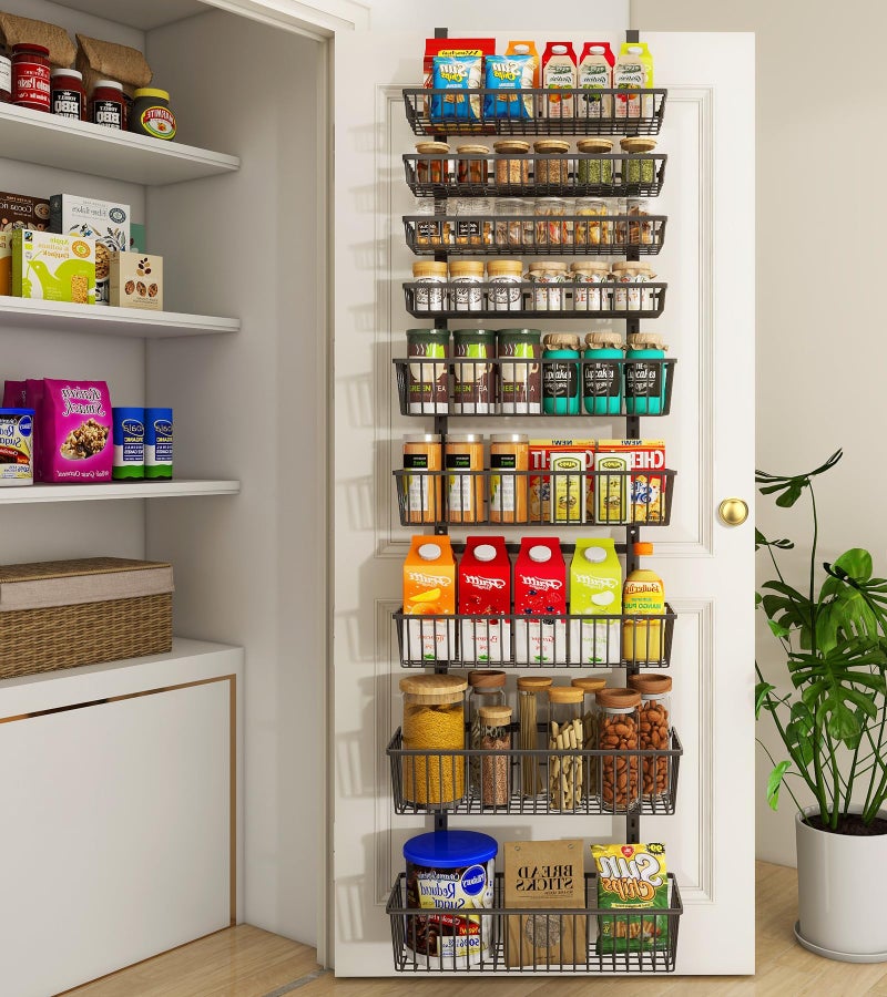 Mefirt 9-Tier Over The Door Pantry Organizer, Pantry Storage and Organization, Black Metal Hanging Spice Rack Seasoning Shelves Door, Wall Mount for Home & Kitchen, Laundry Room Bathroom Organization - Image 1