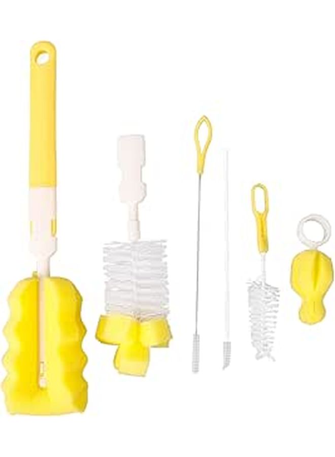 Yellow Bottle Brush Set 6pcs Straw Cleaner Nipple Brush Kitchen Feeding Tools - Image 1