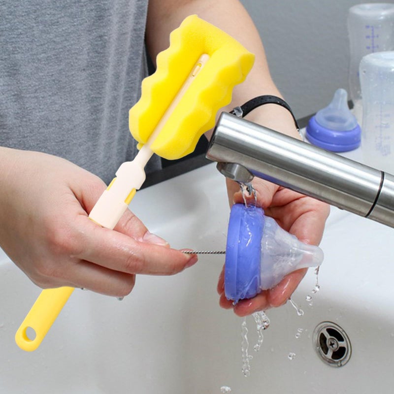 Yellow Bottle Brush Set 6pcs Straw Cleaner Nipple Brush Kitchen Feeding Tools - Image 5