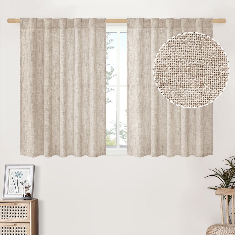 BGment Linen Curtains 36 Inch Length for Short Window  Rod Pocket Light Filtering Textured Drapes for Bathroom Kitchen Cafe Bedroom Back Tab Lightweight  2 Panels  42 X 36 Inch - Image 1