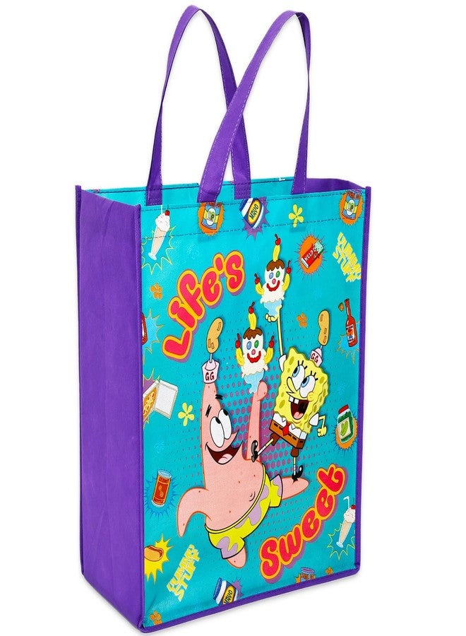 سبونج بوب سكوير بانتس مجموعة حقائب سبونج بوب - مجموعة إكسسوارات تتضمن 3 حقائب تسوق بشخصيات باتريك، سكويدوارد، ساندي، غاري، مستر كرابس، بالإضافة إلى ملصقات، والمزيد | حقائب ستيتش القابلة لإعادة الاستخدام - Image 4