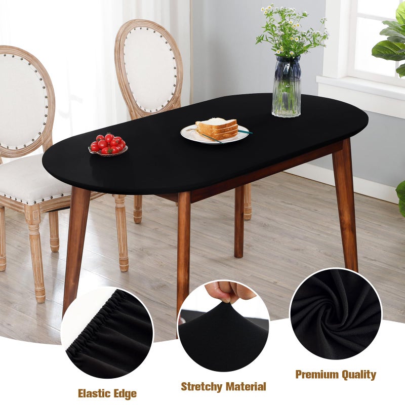 NEWISHER Fitted Oval Tablecloth 48 x 68 Inch Elastic Table Cloth, Stretch Spandex Table Cover Black Washable Polyester Top Cap Cover for Dining Picnic Camping Indoor and Outdoor - Image 2